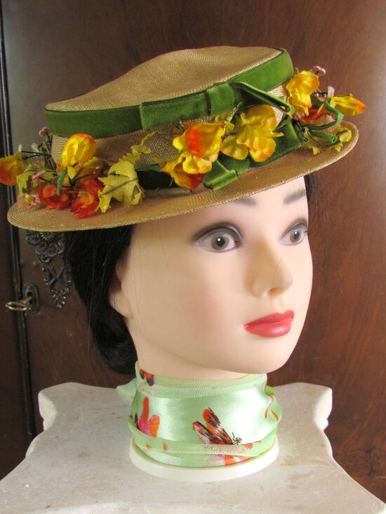 VINTAGE HAT, MY FAIR LADY, MARY POPPINS EDWARDIAN STYLE FLORAL GIBSON GIRL HAT